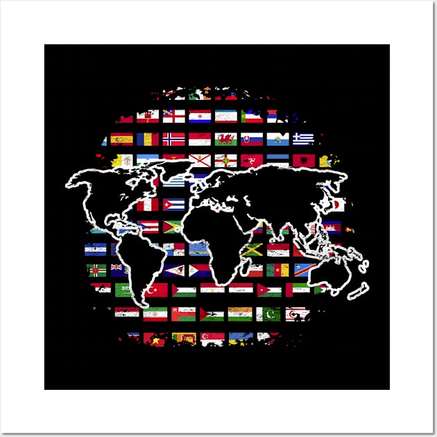 International World Map Travelling Cartography World Flags Wall Art by shirtsyoulike